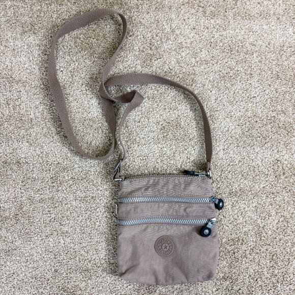 Kipling Tan Nylon Small Crossbody Bag EUC Zip Top Adjustable Straps - Picture 1 of 5